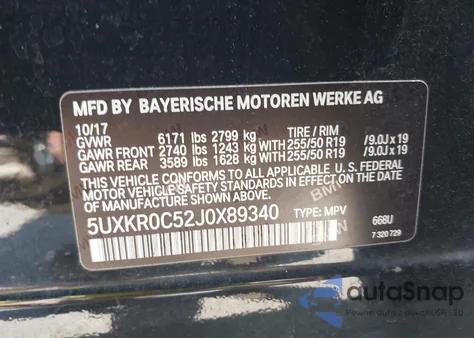 2018 BMW X5 xDrive35I z USA, uszkodzony, nr VIN 5UXKR0C52J0X89340